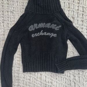 Armani Exchange Logo Black Cable Knit Women's Sweater